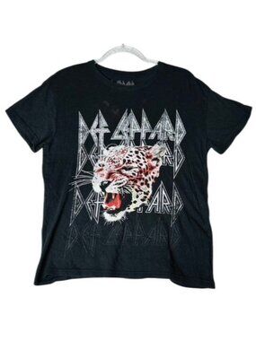 Def Leppard Leopard Graphic Band T Shirt Black Medium Cotton Rock Tee